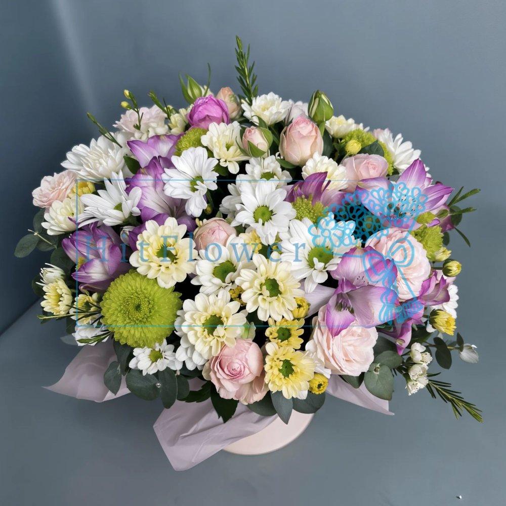 Композиция из живых цветов Мелодия рассвета Цветочная композиция из Розы, Хризантемы и Альстромерии