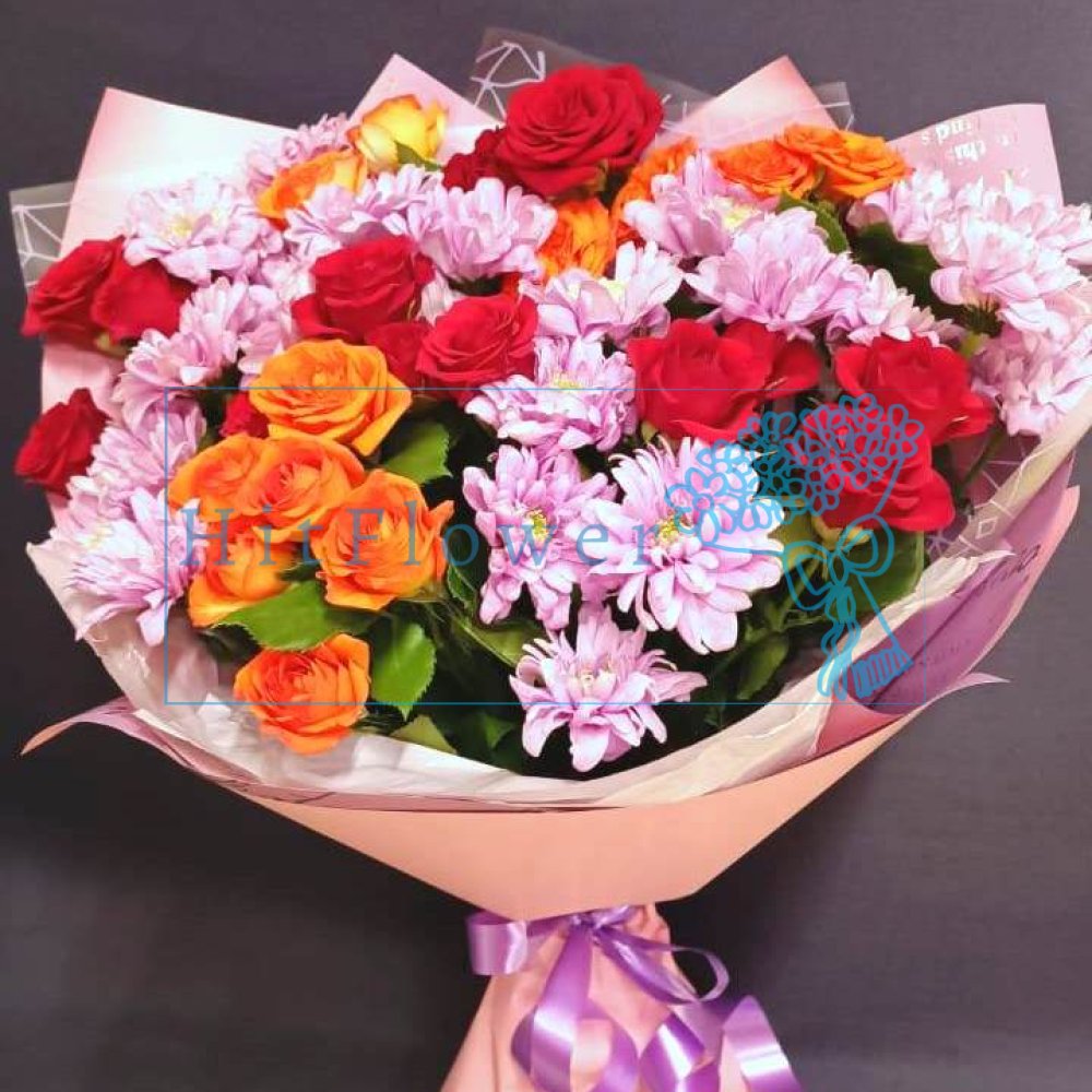 Букет цветов Краски Букет цветов из: Хризантемы и Розы